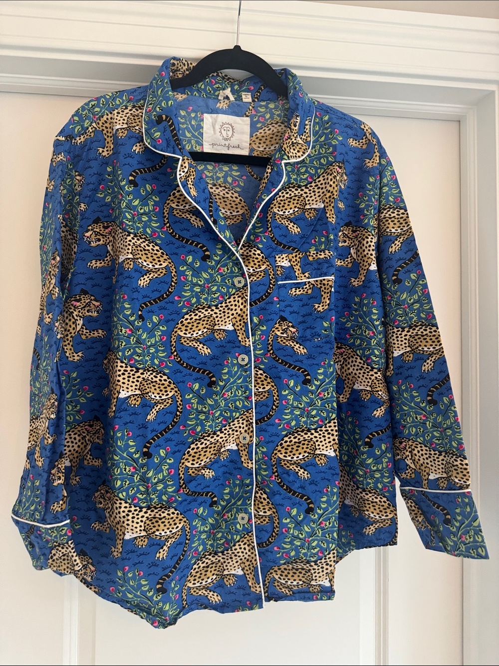 Printfresh Blue Leopard Print Pajama Set with Cream and Black Accents - Picture 4 of 4